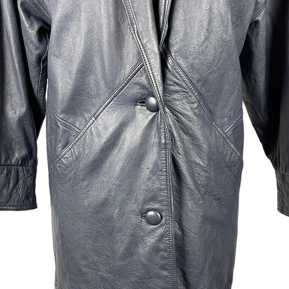 VINTAGE JACQUELINE FERRAR LEATHER NAVY BLUE OVERSIZED DROP SLEEVE 90S 80S JACKET - Picture 10 of 16